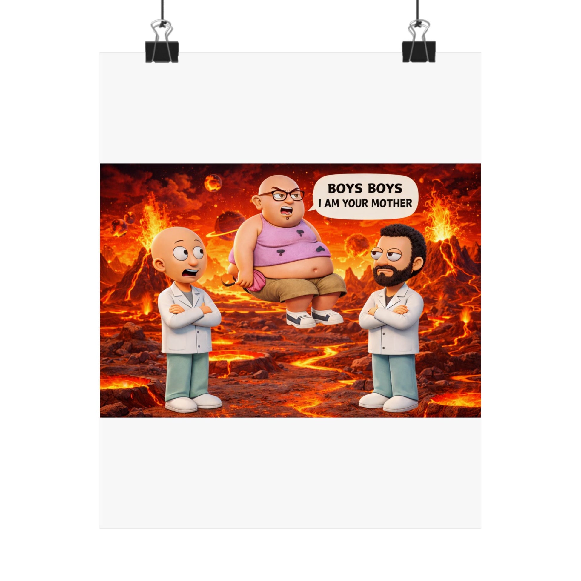 Matte Poster — Funny Cartoon 'Boys Boys I Am Your Mother' Lava Scene