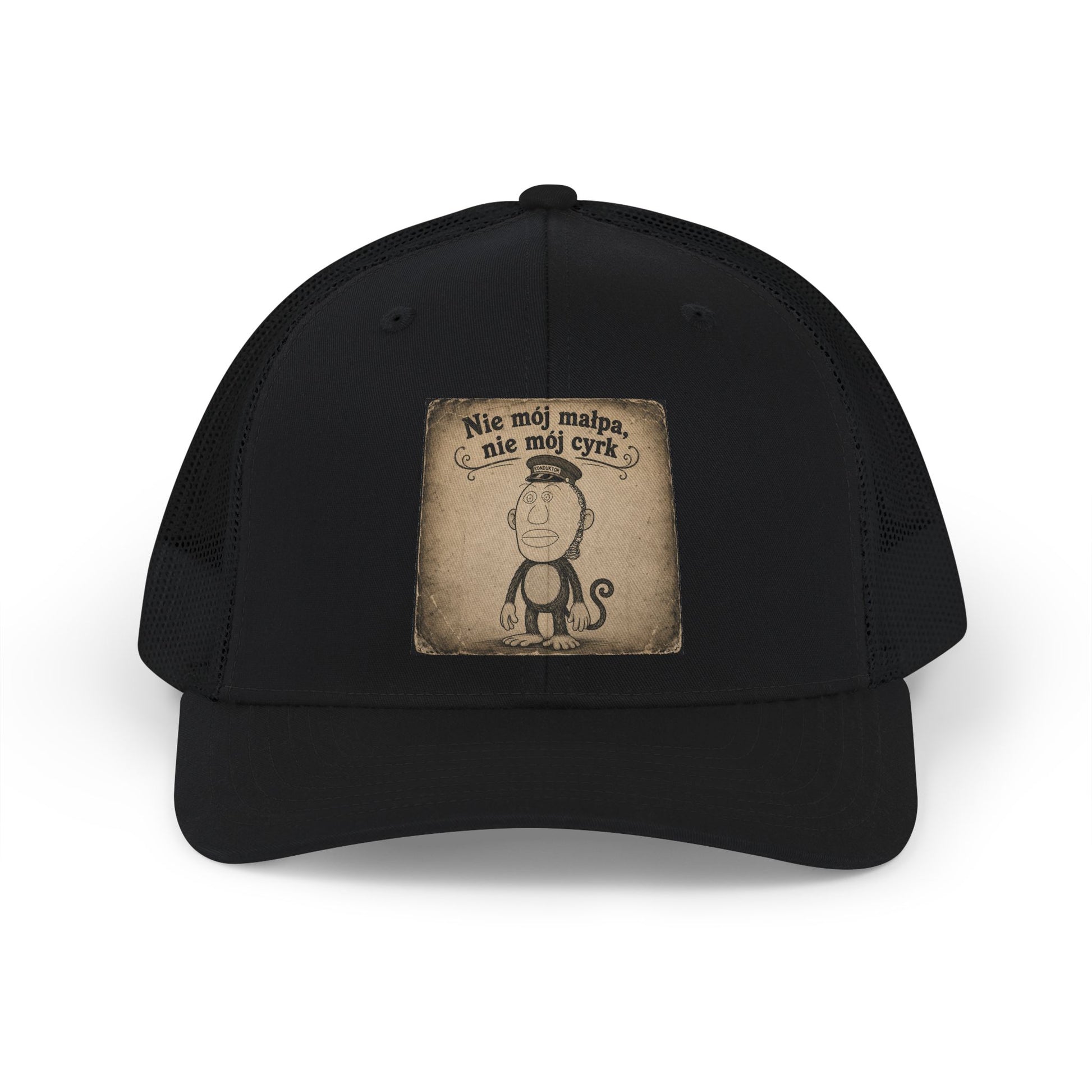 Vintage Monkey Snapback Trucker Hat — "Nie mój małpa, nie mój cyrk" Graphic
