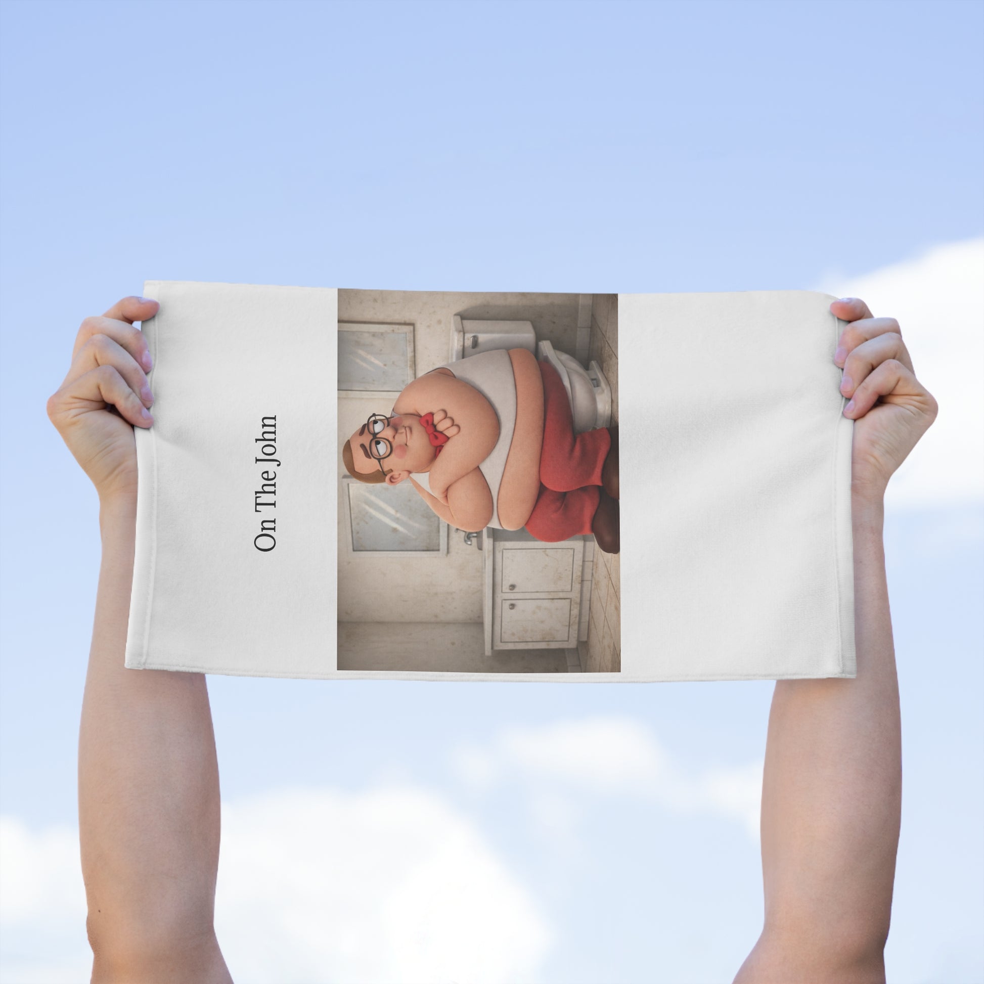 Funny Cartoon Man on Toilet Rally Towel – 11x18 Funny Bathroom Novelty Towel