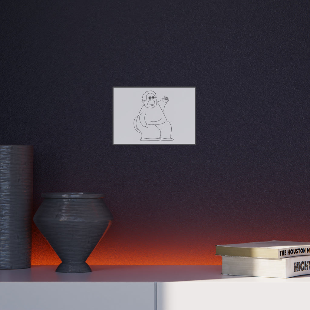 Whimsical Waving Ape Foam Board Art – Cute Minimal Line Drawing Wall Decor