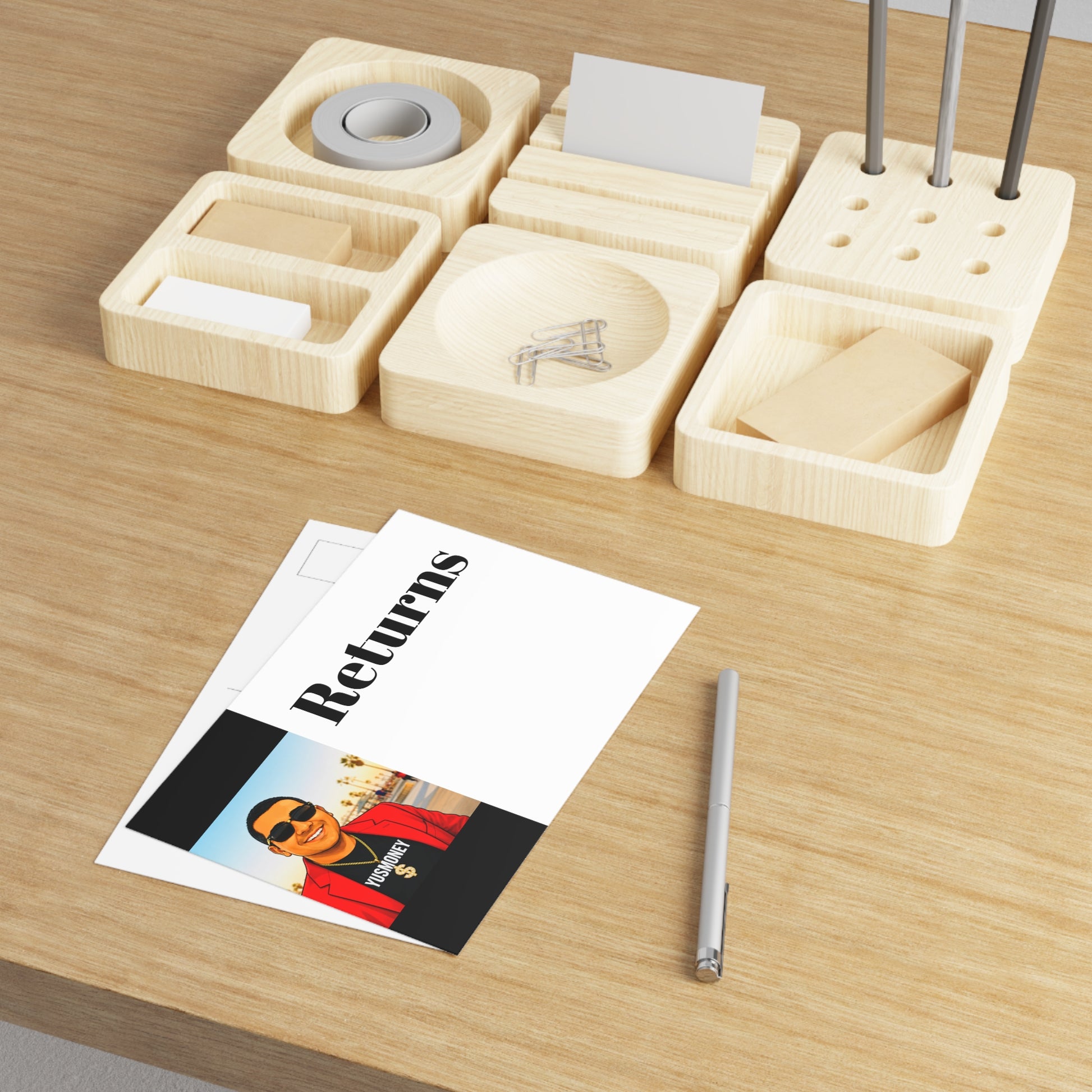 Fine Art Postcards — Bold 'Returns' Typography with Illustrated Portrait (Set)