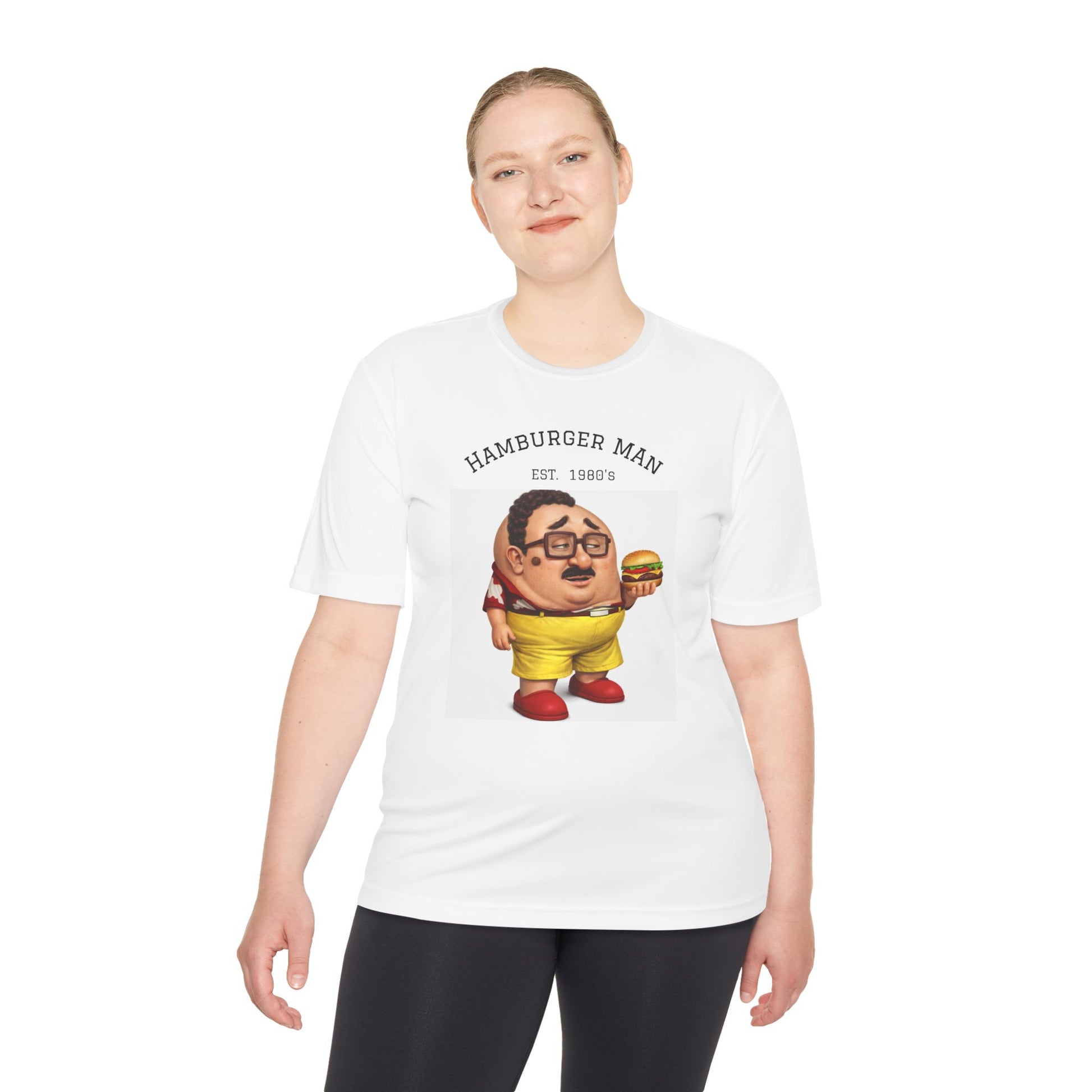 Hamburger Man Tee — Retro Cartoon Burger Graphic Shirt