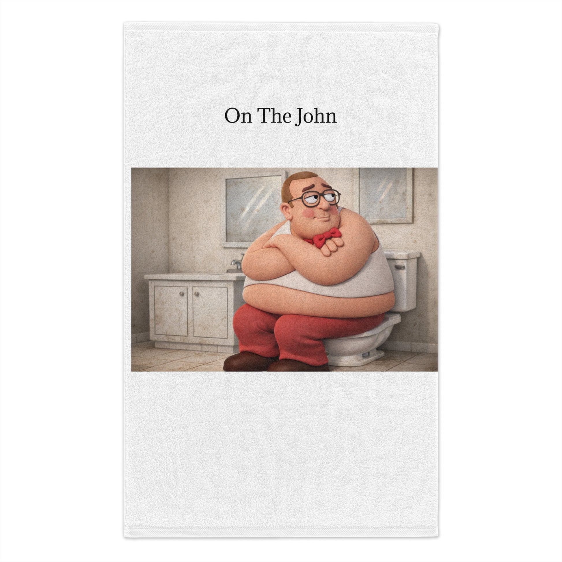 Funny Cartoon Man on Toilet Rally Towel – 11x18 Funny Bathroom Novelty Towel