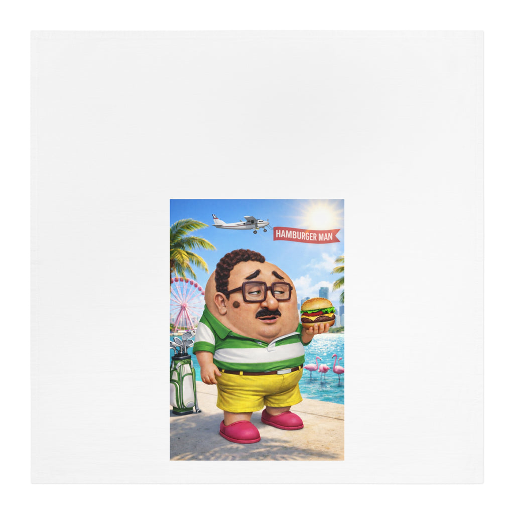 Beach Burger Cartoon Tea Towel – Whimsical Summer Kitchen Decor