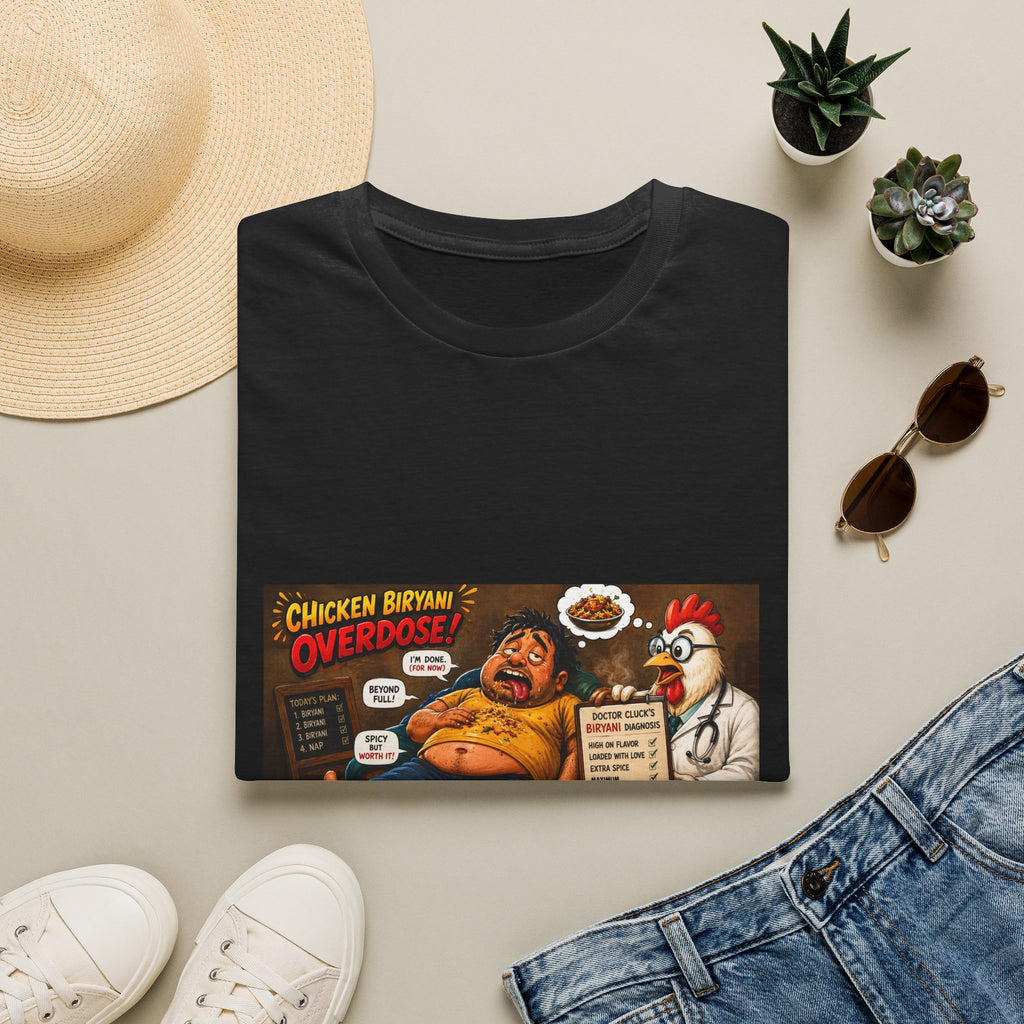Chicken Biryani Overdose T-Shirt — Funny Food Cartoon Tee