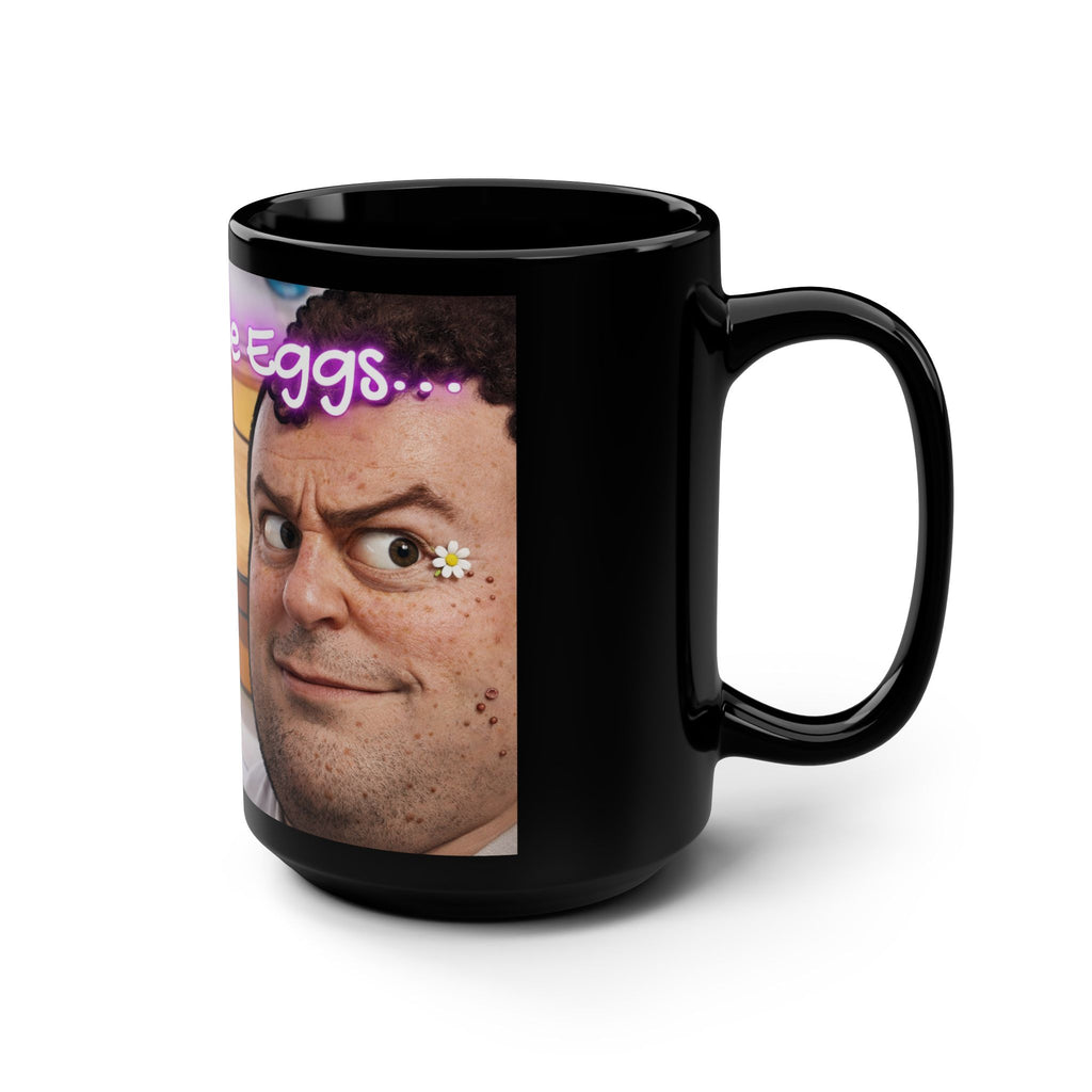 15oz Black Mug — "I Made Eggs" Funny Face Breakfast Coffee Cup