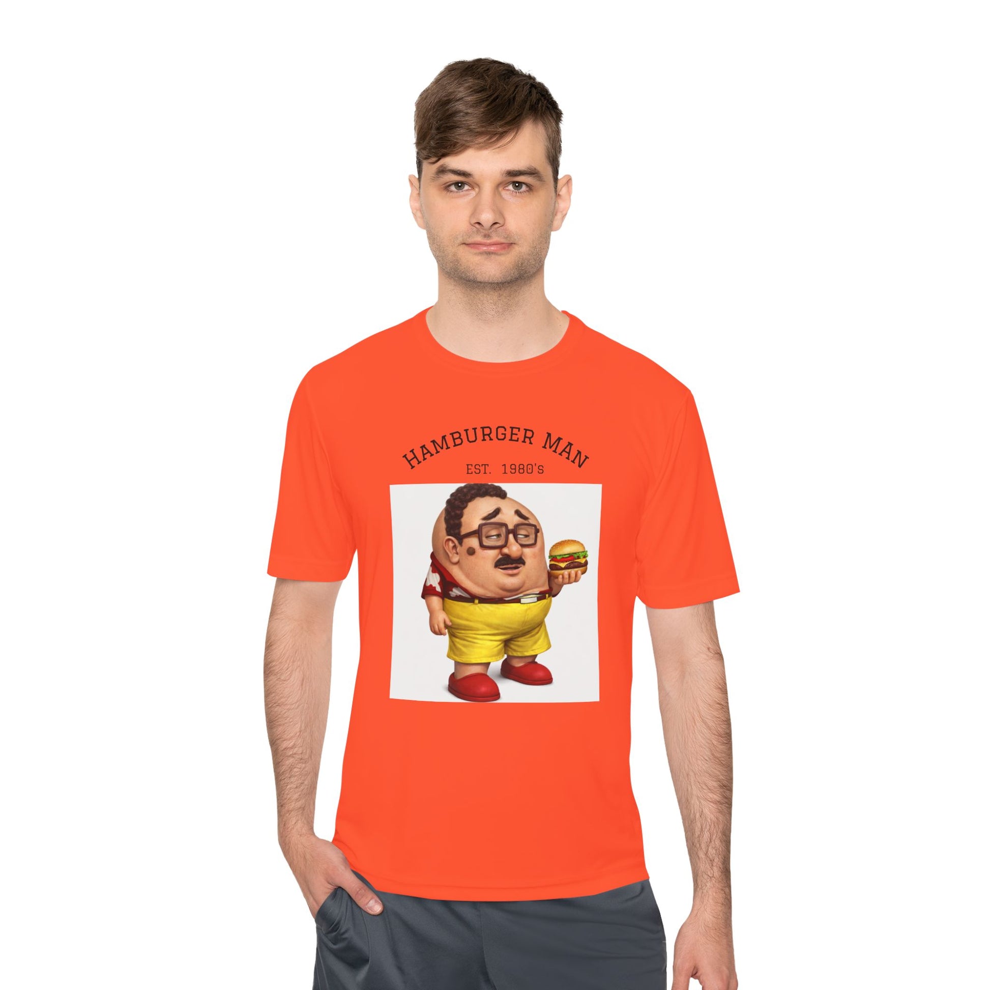 Hamburger Man Tee — Retro Cartoon Burger Graphic Shirt