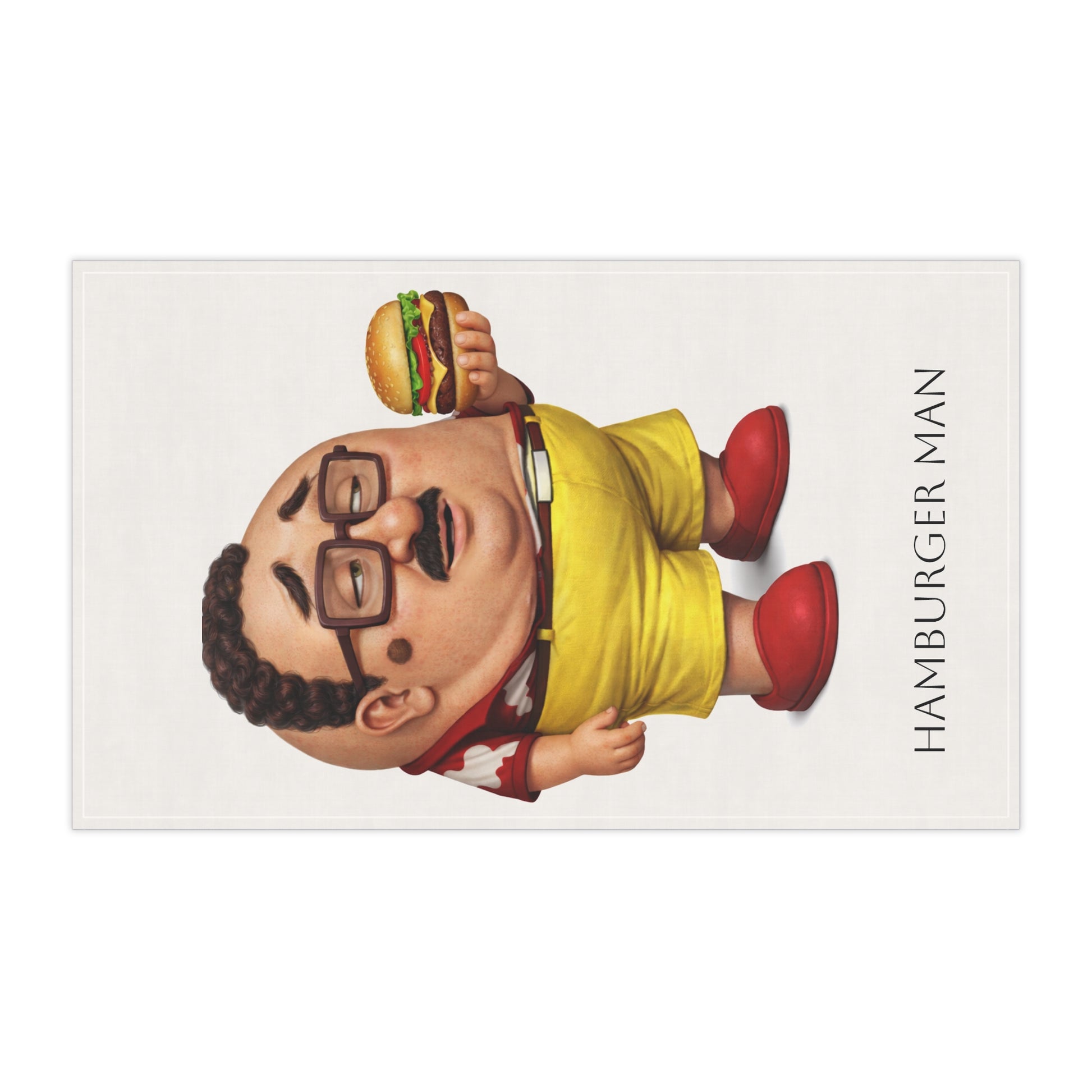 Cartoon Burger Guy Tea Towel – Funny Kitchen Hand Towel