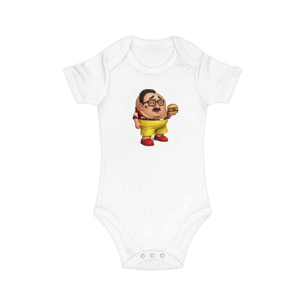 Baby Bodysuit — Cute Cartoon Kid Holding Burger Graphic Infant Onesie