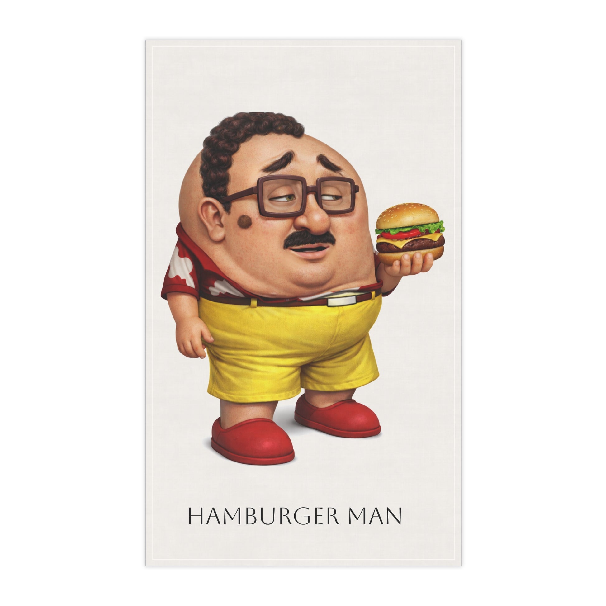 Cartoon Burger Guy Tea Towel – Funny Kitchen Hand Towel