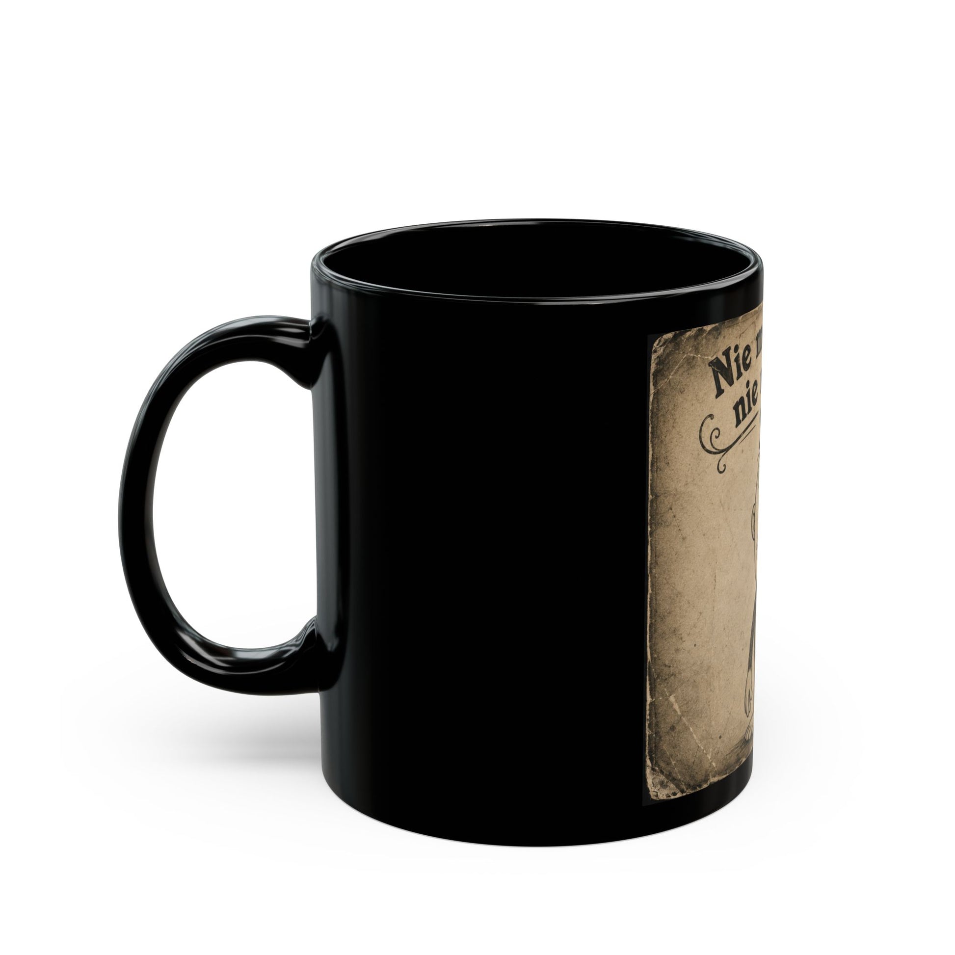Black Ceramic Mug — "Nie mój małpa, nie mój cyrk" Vintage Monkey Design (11oz & 15oz)
