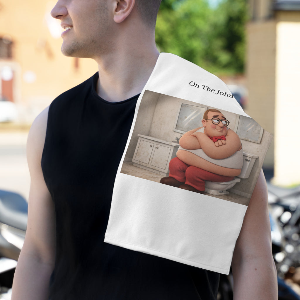 Funny Cartoon Man on Toilet Rally Towel – 11x18 Funny Bathroom Novelty Towel