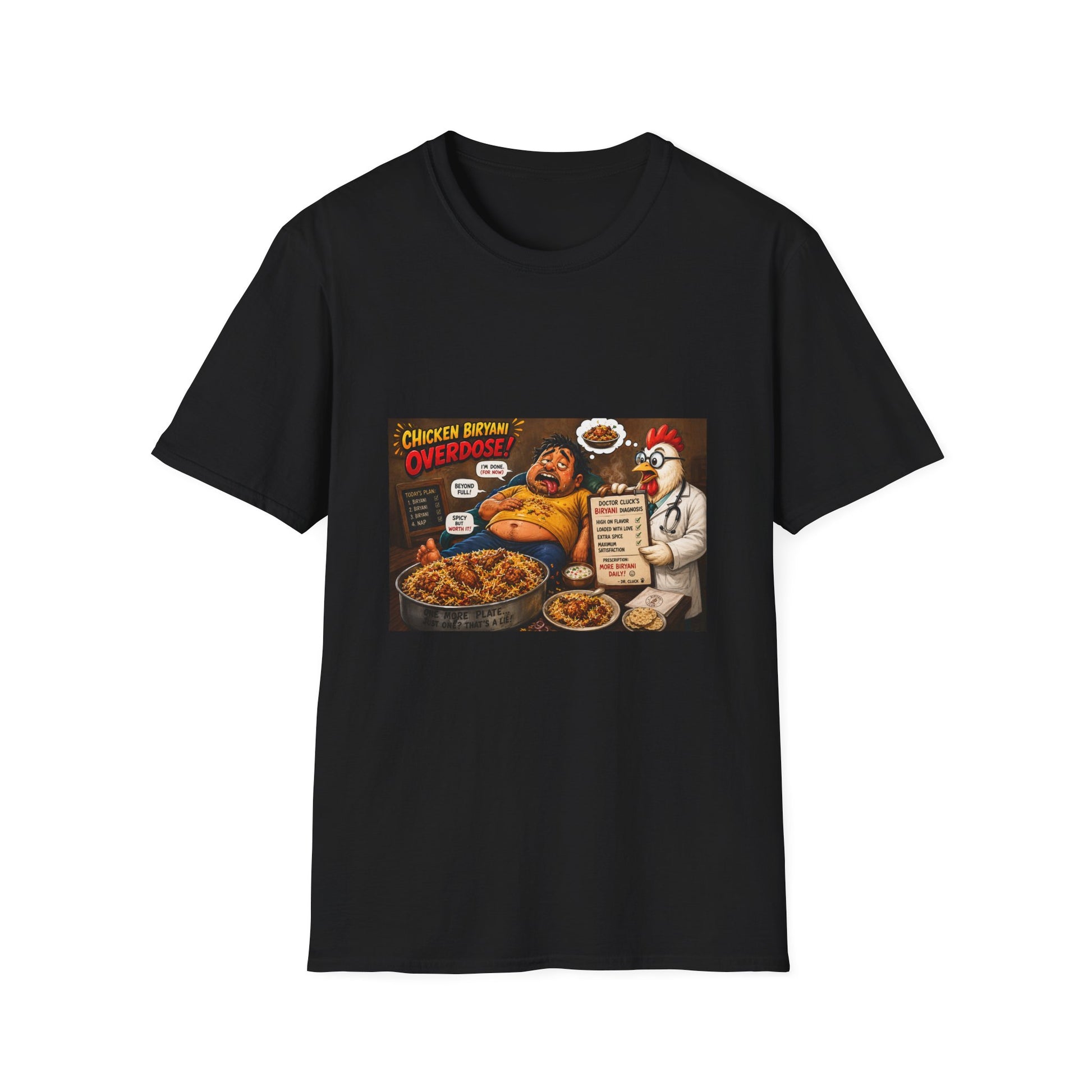 Chicken Biryani Overdose T-Shirt — Funny Food Cartoon Tee